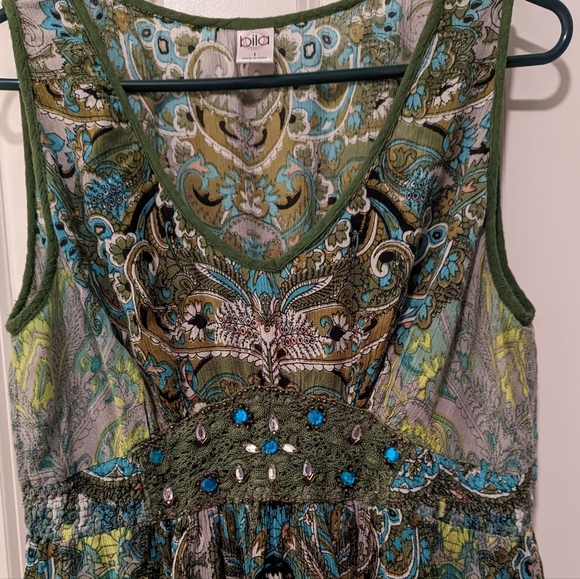 Sleeveless Multi Green Summer Dress - Picture 2 of 4